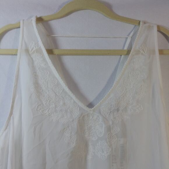 Gazelle White Embroidered Asymmetrical Tank Top Sheer Size M - Picture 5 of 11